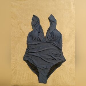 Ruffled Deep V-Neck Swimsuit